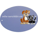 Türschild aus Keramik Hund und Katze personalisiert Türschild Keramik  Hellblau 