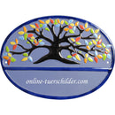 Türschild aus Keramik Bunter Lebensbaum personalisiert Türschild Keramik  Hellblau 