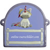Familienschild aus Keramik Einhorn,violetter Rand Größe 14 x 12 cm (BxH) personalisiert
