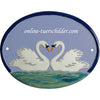 Familienschild aus Keramik Zwei weiße Schwäne Größe 19 x 14,5 cm (BxH) personalisiert