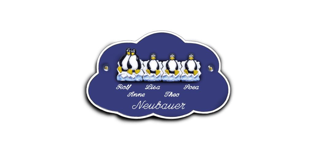 Familientürschild aus Artelith 3-5 Personen Pinguin Wolke Familientürschild aus Artelith Pinguin Wolke online-tuerschilder.com 5 Personen Blau 