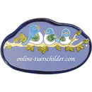 Türschild aus Keramik Drei Vögel auf einem Ast personalisiert Keramikschild Hellblau 