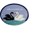 Familienschild aus Keramik Zwei Schwäne, schwarz und weiß Größe 19 x 14,5 cm (BxH) personalisiert