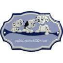 Türschild aus Keramik Drei Dalmatiner personalisiert Keramikschild Drei Dalmatiner  Hellblau 