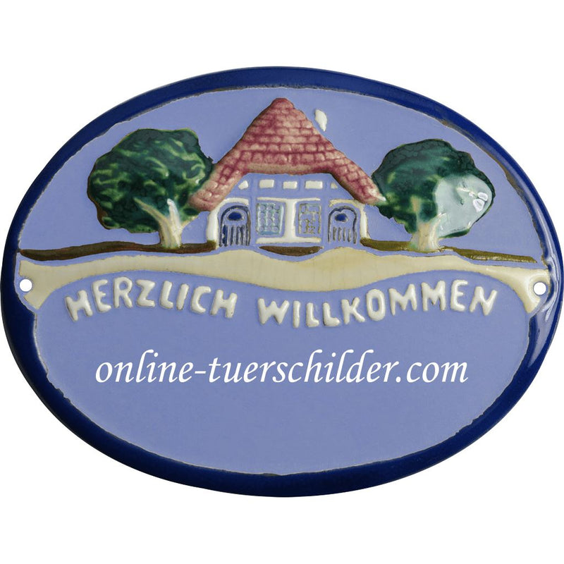 Türschild aus Keramik mit Ihrem Wunschtext personalisiert - Türschilder  Hellblau 