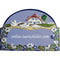 Türschild aus Keramik Vier Gänse vor einem Haus personalisiert Keramikschild  Hellblau 