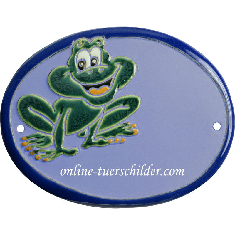 Türschild aus Keramik lachender Frosch personalisiert Türschild Keramik  Hellblau 