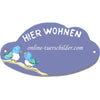Keramikschild Zwei Vögelchen und Hier Wohnen Größe 18 x 10 cm (BxH) personalisiert