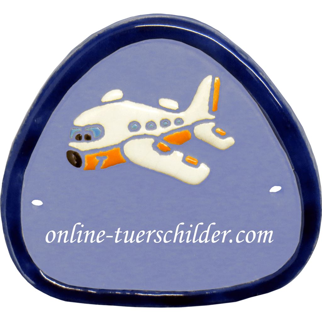 Türschild aus Keramik Flugzeug personalisiert Türschild Keramik Flugzeug  Hellblau 