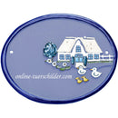 Türschild aus Keramik Bauernhaus mit Enten personalisiert Keramikschild Hellblau 