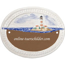 Türschild aus Keramik Motiv Leuchturm auf Insel mit Ihrem Wunschtext  Braun 