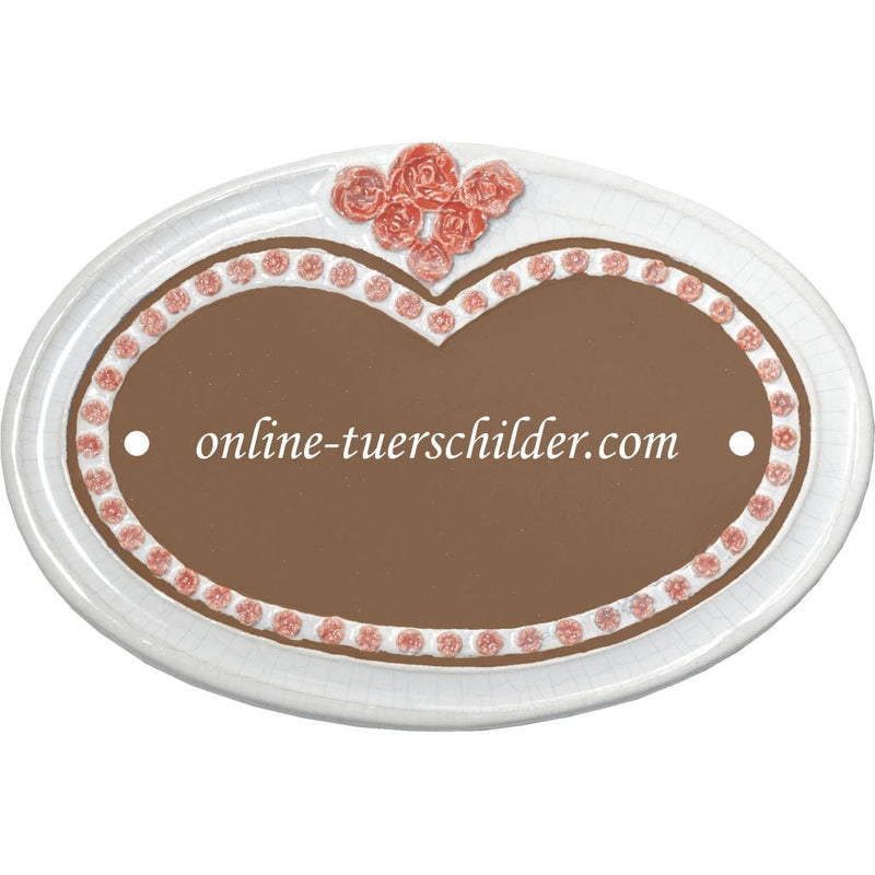 Türschild aus Keramik Rosenblütenumrandung personalisiert  Braun 