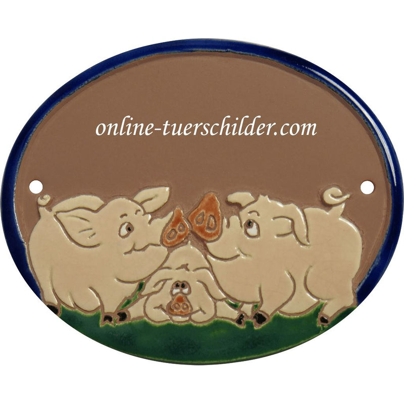 Türschild aus Keramik Schweinefamilie personalisiert Türschild Keramik Eine  Braun 