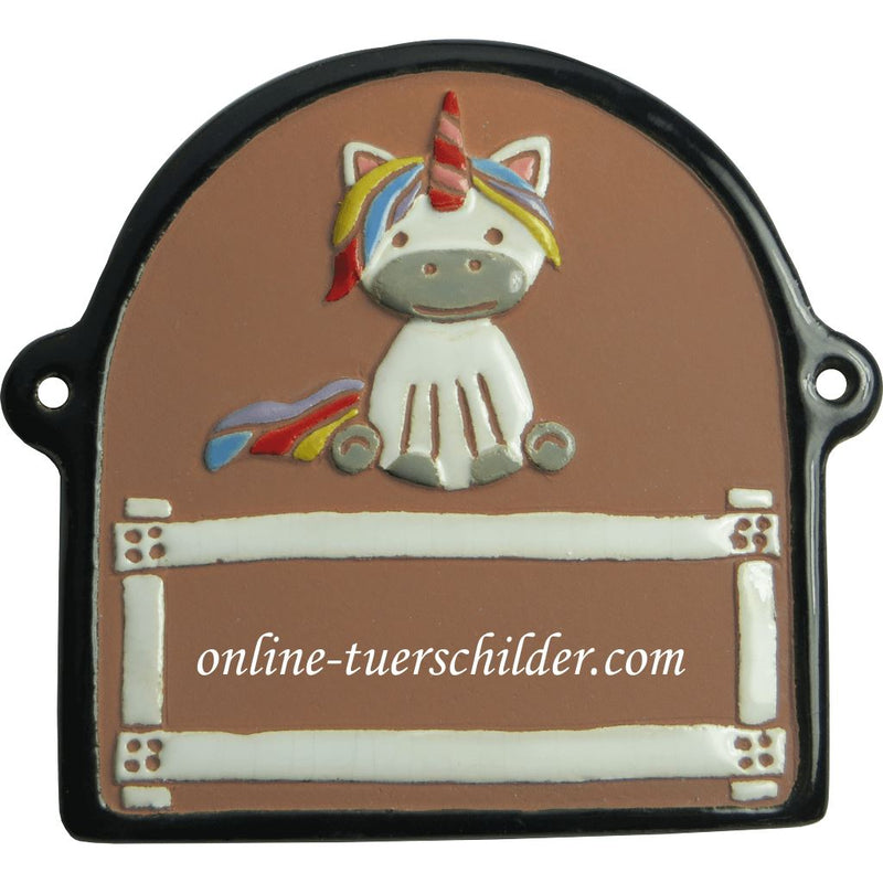 Türschild aus Keramik Einhorn, schwarzer Rand personalisiert Türschild Keramik Einhorn - Braun 