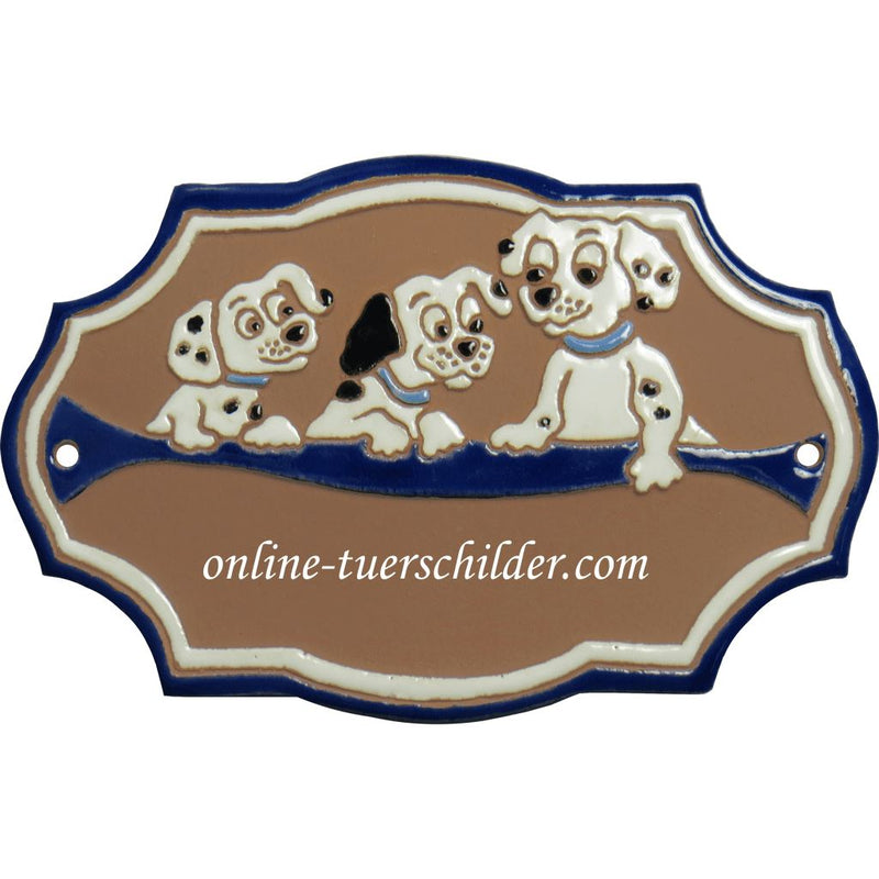 Türschild aus Keramik Drei Dalmatiner personalisiert Keramikschild Drei Dalmatiner  Braun 