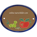 Türschild aus Keramik Wurm und Apfel personalisiert Türschild Keramik  Braun 