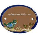 Türschild aus Keramik Vögelchen vor Nest auf Ast personalisiert Türschild  Braun 