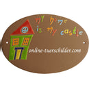 Türschild aus Keramik My home is my castle personalisiert Türschild Keramik  Braun 