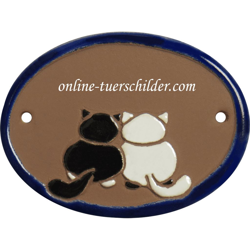 Türschild aus Keramik Schwarz weißes Katzenpaar personalisiert Türschild  Braun 