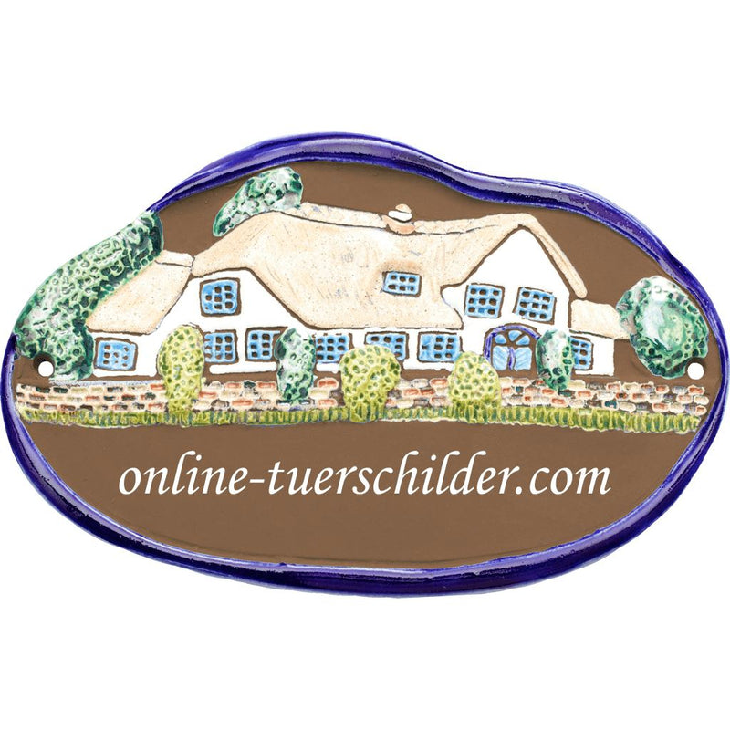 Türschild aus Keramik Bauernhaus mit Dach personalisiert Keramikschild  Braun 