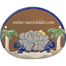 Türschild aus Keramik Zwei Elefanten personalisiert Keramikschild online-tuerschilder.com Braun 