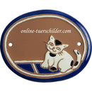 Türschild aus Keramik Weisse Katze personalisiert online-tuerschilder.com Braun 