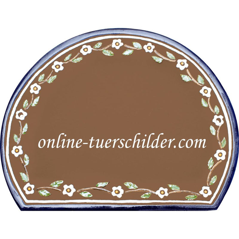 Türschild aus Keramik Blanko Türschild mit Blüten außen personalisiert Keramikschild Braun 