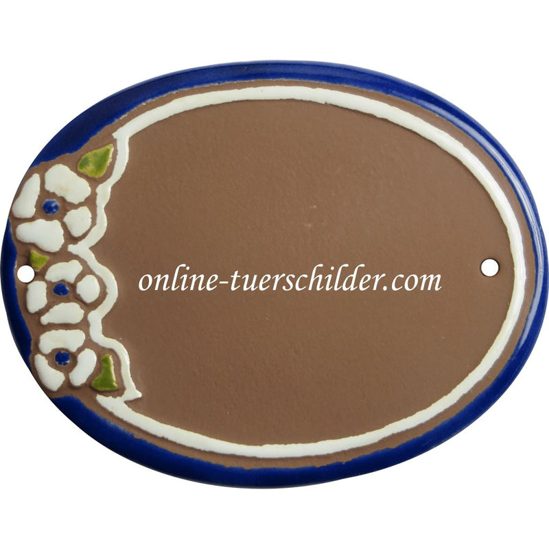 Türschild aus Keramik Blanko Türschild mit Blüten personalisiert Keramikschild Braun 