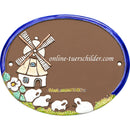 Türschild aus Keramik Windmühle und vier Schafe 2