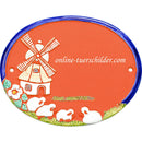 Türschild aus Keramik Windmühle und vier Schafe 3