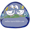 Keramikschild Zwei Gänse mit blauen Schleifen Größe 12,5 x 11,5 cm (BxH) personalisiert
