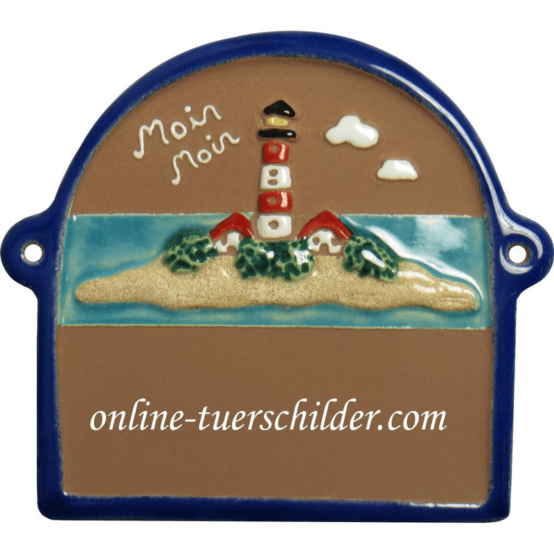Türschild aus Keramik Leuchtturm und Moin Moin personalisiert 