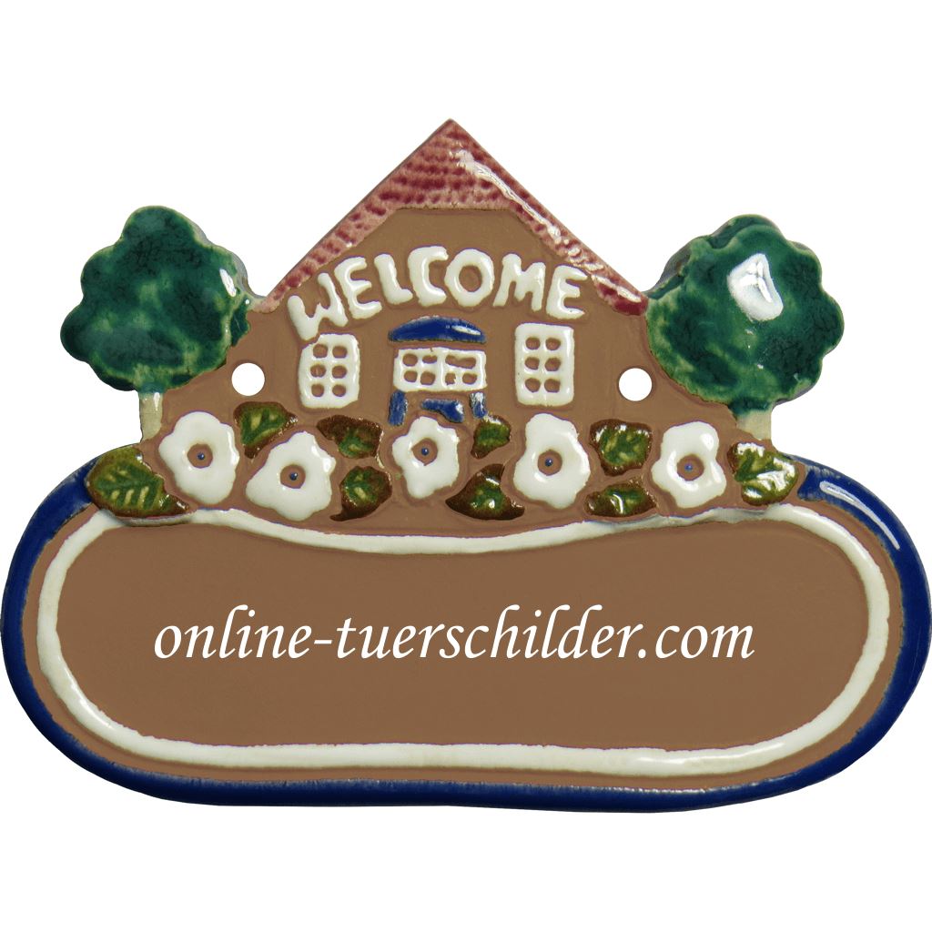 Türschilder aus Keramik Haus und Welcome personalisiert  Braun 