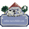 Keramikschild Fachwerkhaus mit Kuh und Kalb Größe 12 x 10 cm (BxH) personalisiert