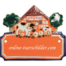 Türschild aus Keramik Fachwerkhaus mit Kuh und Kalb personalisiert  Terracotta 