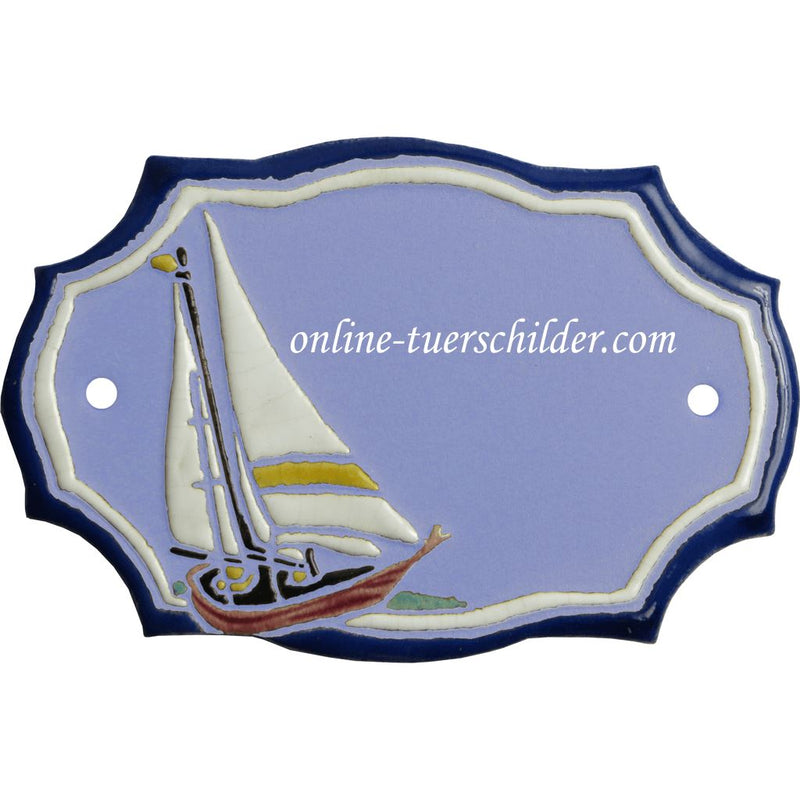Türschild aus Keramik Ein Segelboot personalisiert Keramikschild Ein Segelboot  Hellblau 