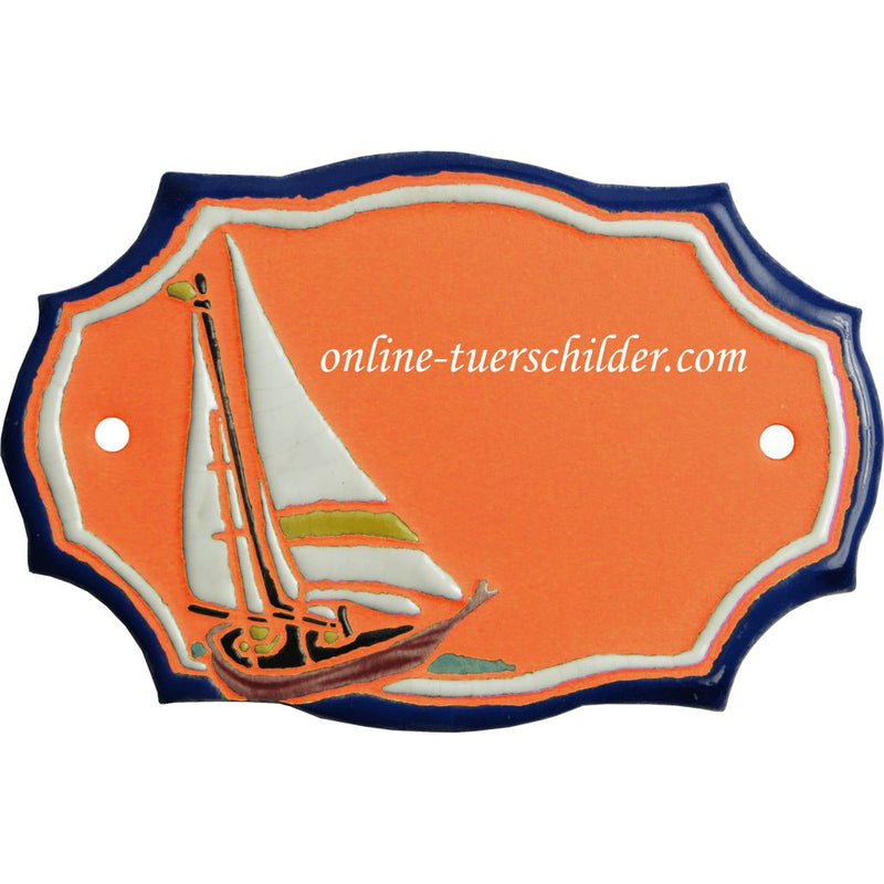 Türschild aus Keramik Ein Segelboot personalisiert Keramikschild Ein Segelboot  Terracotta 