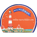 Türschild aus Keramik Großer Leuchtturm und Willkommen personalisiert  Terracotta 