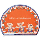 Türschild aus Keramik Drei Teddybären in Latzhosen personalisiert Terracotta 