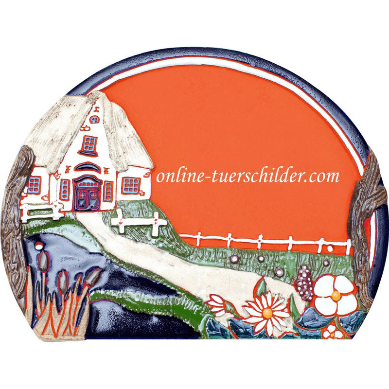 Türschild aus Keramik Haus neben Teich personalisiert Keramikschild  Terracotta 