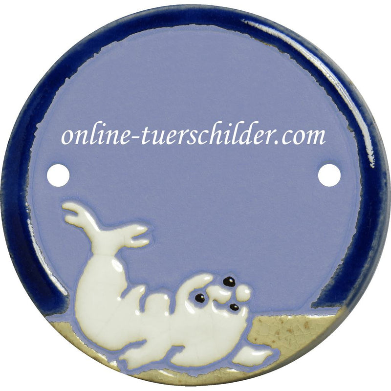 Türschild aus Keramik Ein Seelöwe personalisiert Keramikschild Ein Seelöwe  Hellblau 