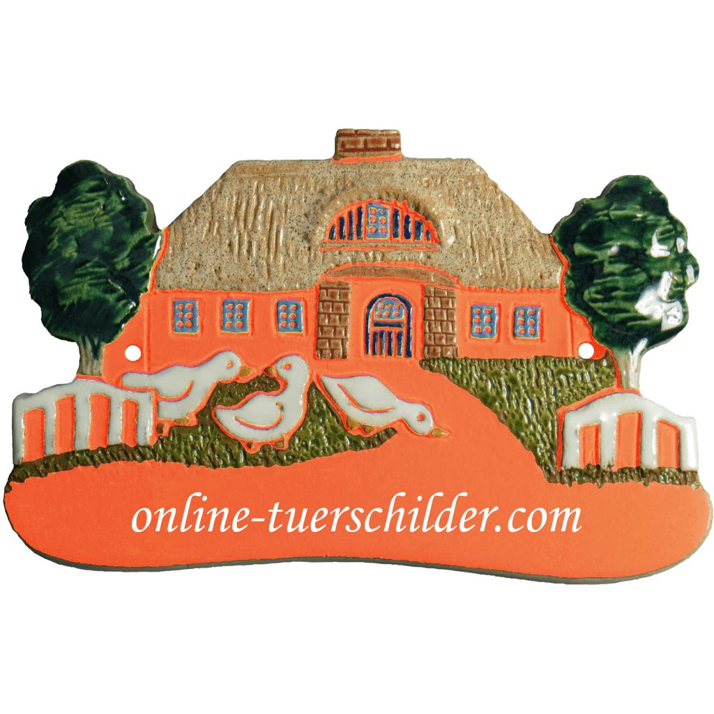 Türschild aus Keramik Motiv Drei Gänse personalisiert Keramikschild  Terracotta 