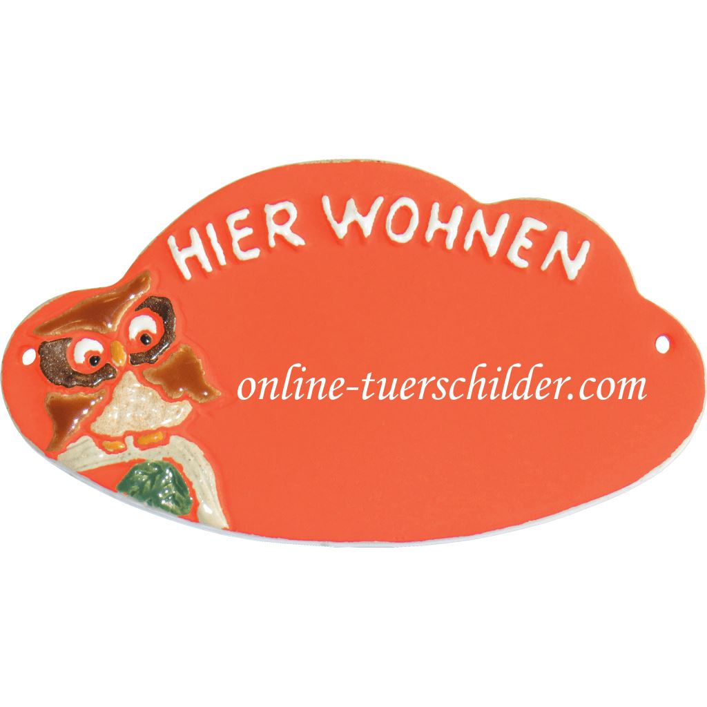 Türschild aus Keramik Eine Eule und Hier Wohnen personalisiert Türschild  Terracotta 