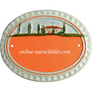 Türschild aus Keramik Motiv Zypressen und Haus mit Ihrem Wunschtext  Terracotta 