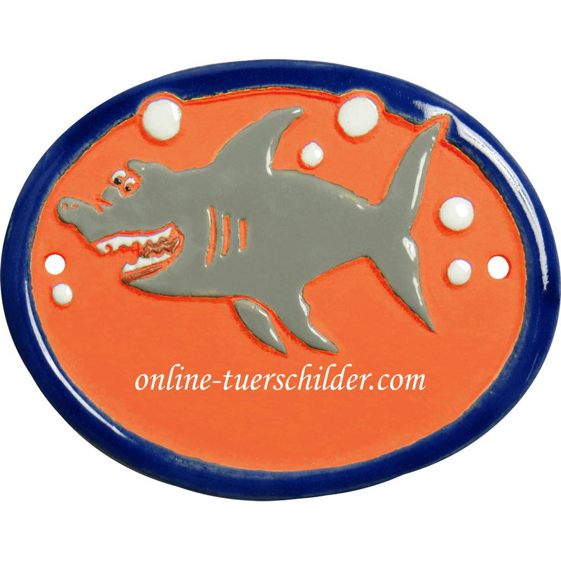 Türschild aus Keramik lachender Hai personalisiert Türschild Keramik Ein lachender Hai Terracotta 