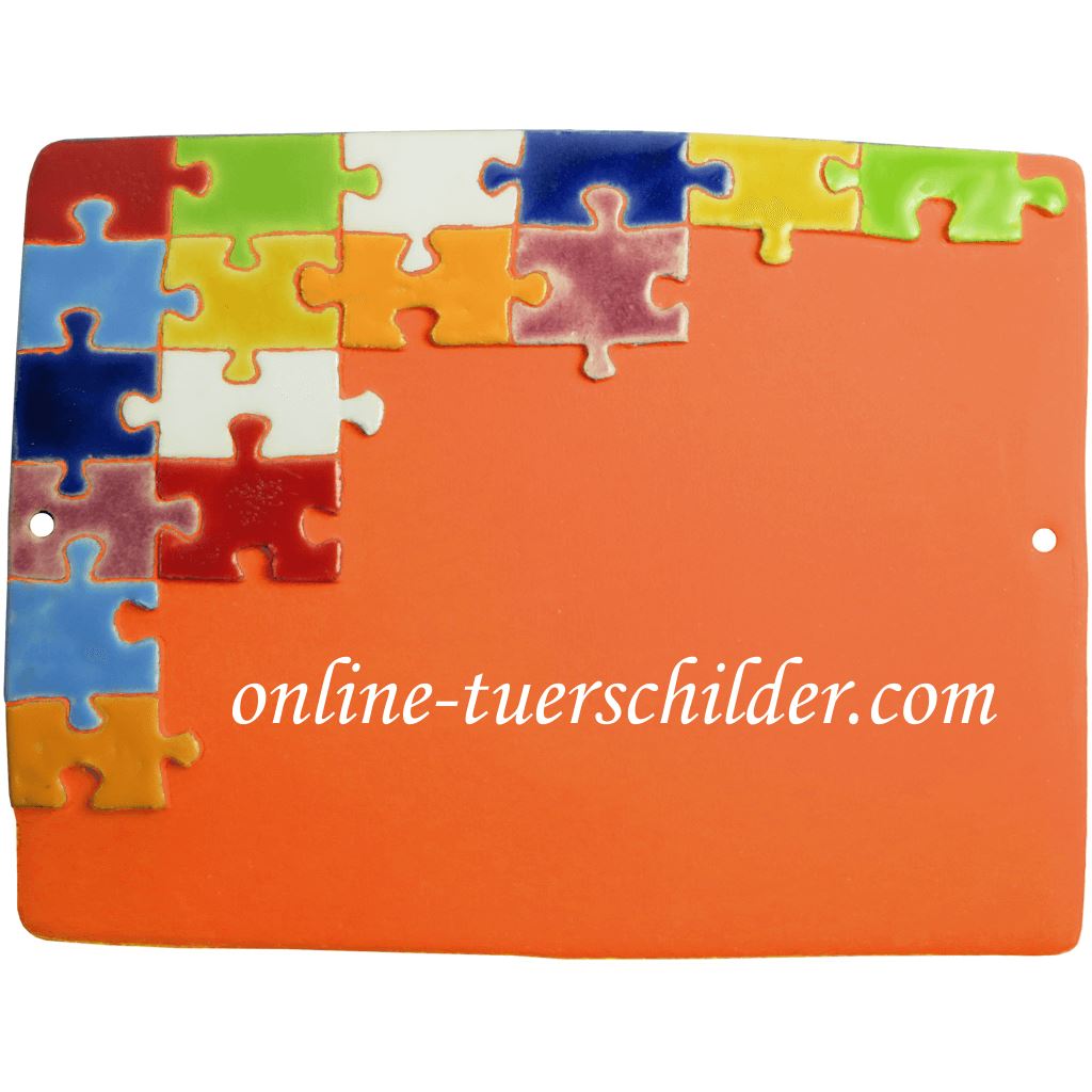 Türschild aus Keramik Bunte Puzzelteile personalisiert Türschild Keramik Terracotta 