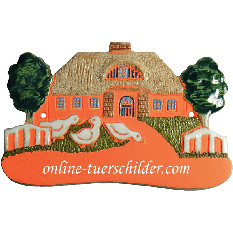 Türschild aus Keramik Motiv Drei Gänse personalisiert Keramikschild  Terracotta 