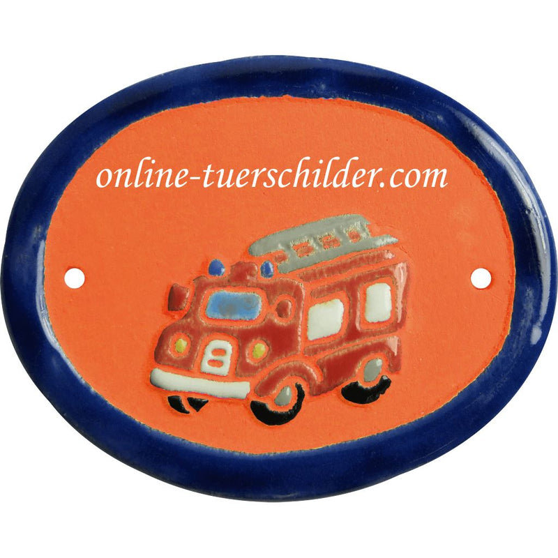 Türschild aus Keramik Feuerwehrauto personalisiert Türschild Keramik Feuerwehrauto Terracotta 