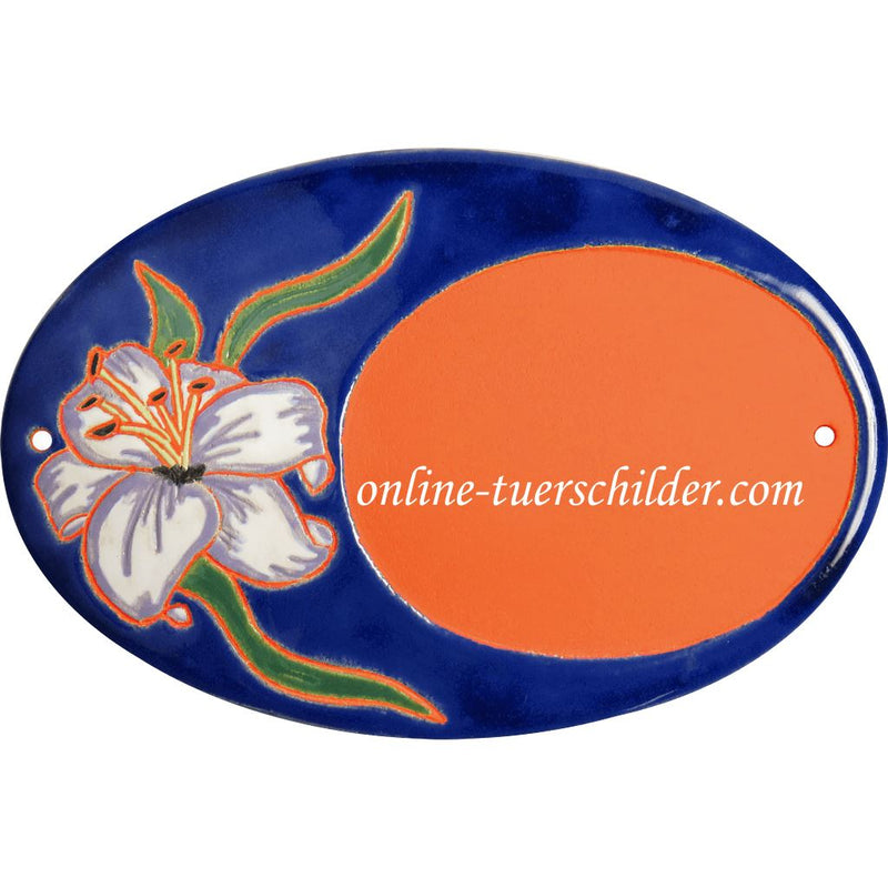 Türschild aus Keramik Lilie weiß violett personalisiert Türschild Keramik Lilie weiß  Terracotta 