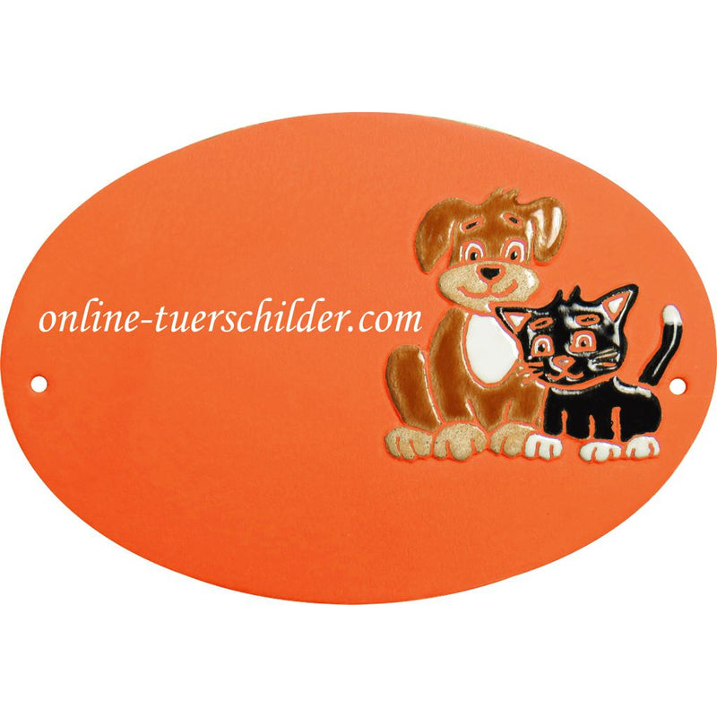 Türschild aus Keramik Hund und Katze personalisiert Türschild Keramik  Terracotta 